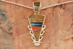 New Design by Navajo Artist Calvin Begay Genuine Picture Jasper Sterling Silver Pendant